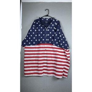 Kingsize Shirt Mens Big 5XL USA Flag Multicolor Short Sleeve Button Front Casual